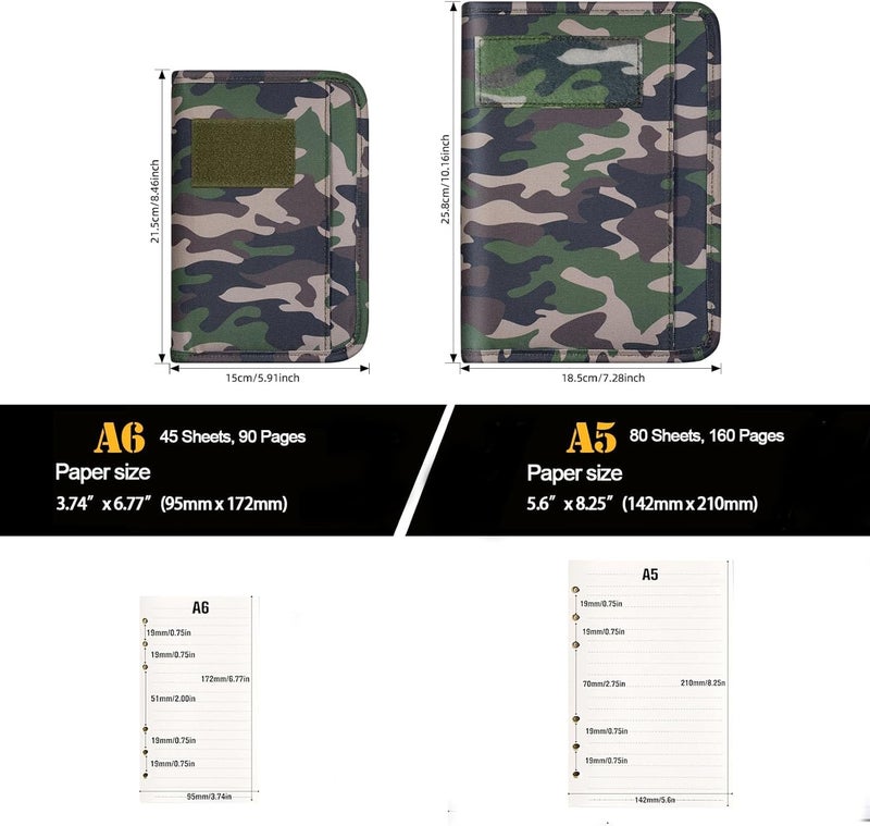 ‎KOSIBATE Padfolio Ring Binder with 80 Sheets 160 Pages of Loose-Leaf Paper, Weatherproof Notebook Cover, Tactical Notebook with Zippered for Folders, Cards Refillable 6-Ring Notepad(7.3"x10.1") - Image 2